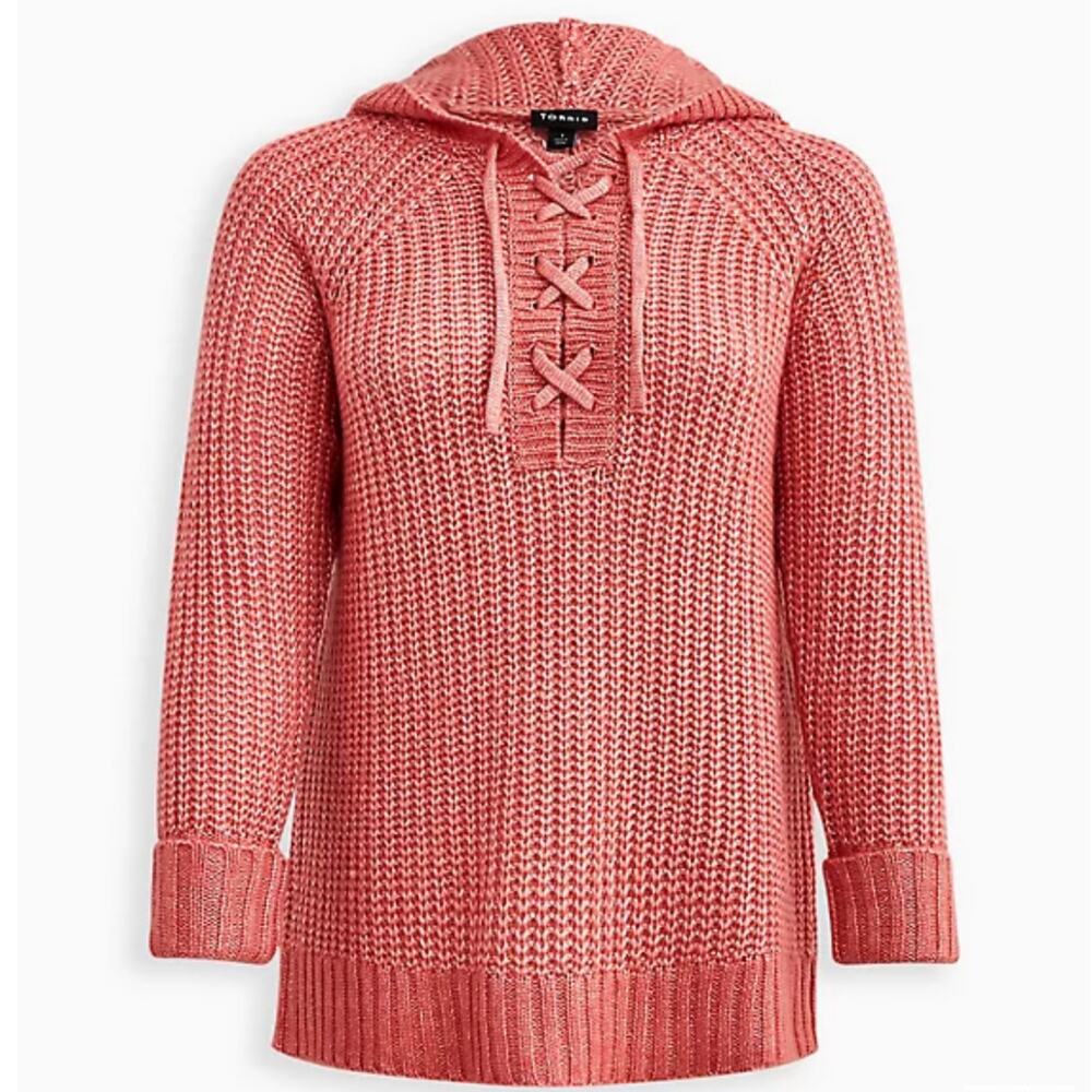 Torrid NWT Raglan Sweater Hoodie Chunky Yarn Rose Size Drawstring Hood Size 00X